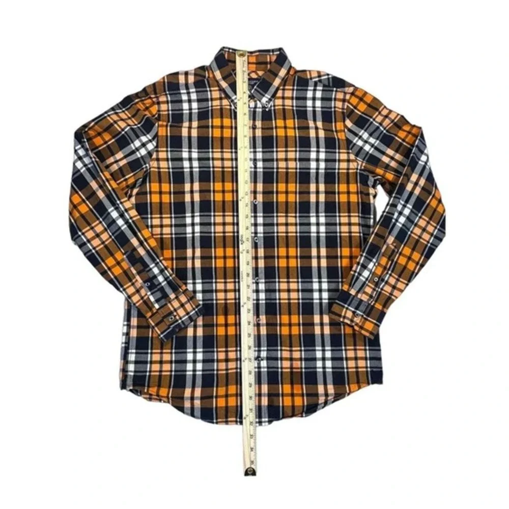 American Eagle Men's Size Large Prep Fit Orange‎ Black Plaid Long Sleeve Button